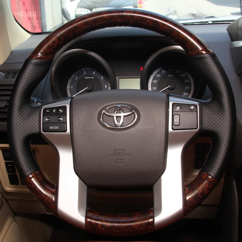 

Для Toyota Land Cruiser Prado 2010-2017 прошитая вручную Нескользящая черная натуральная кожа персиковая отделка под дерево