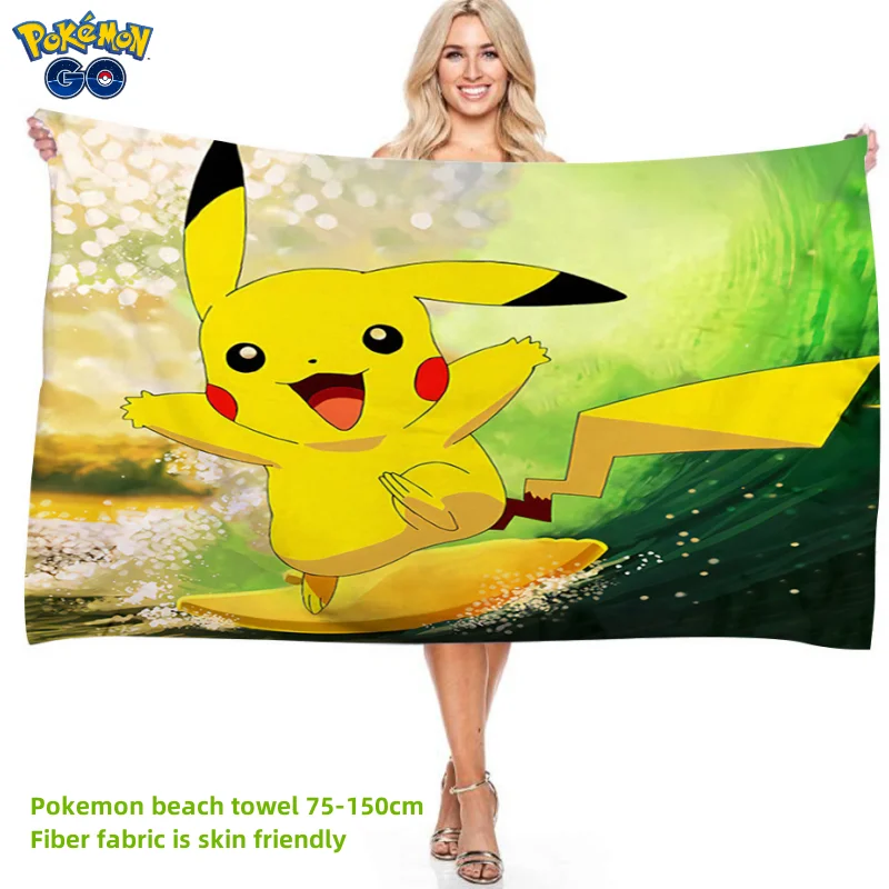 Новое банное полотенце из микрофибры с аниме-рисунком покемона для дома и улицы, пляжное полотенце, удобная ткань, универсальный подарок для девочек