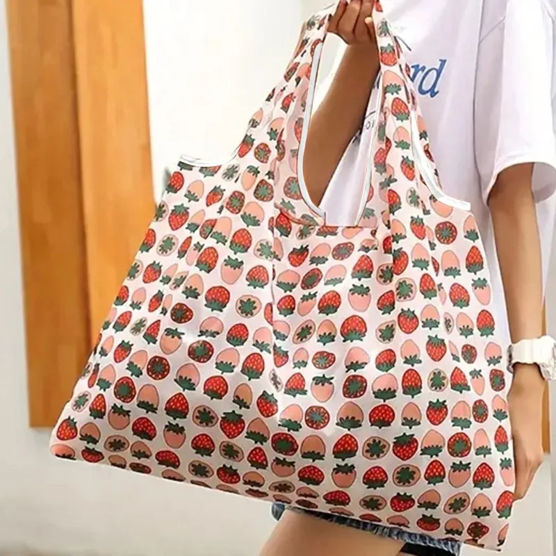 

Reusable Grocery Bags Large Washable Shopping Bags Folddable Environment-Friendly Heavy-Duty Pocket Handbag Print Flower Handbag