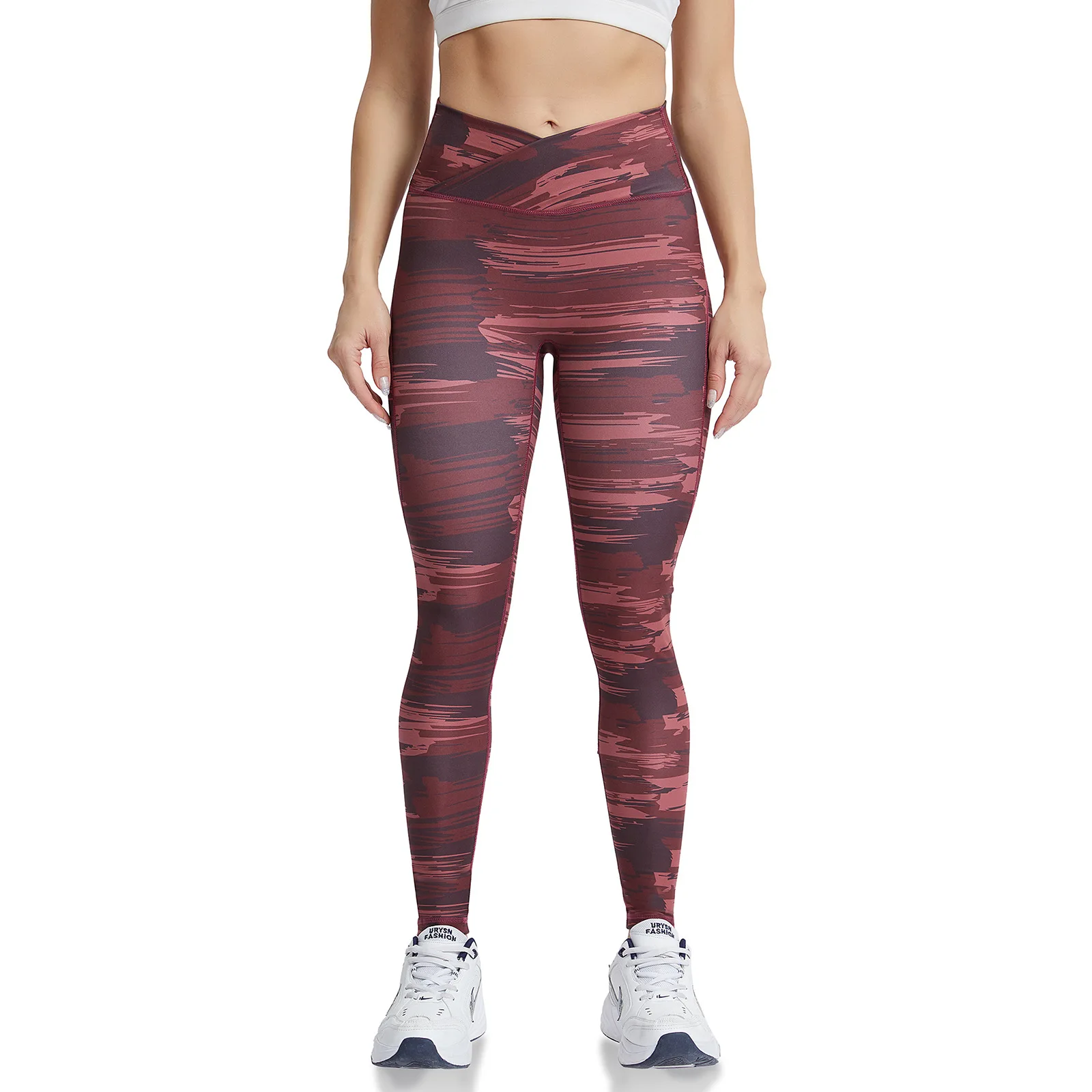 

Stretchy Yoga Leggings Printed Cross Waist Cropped Navel Yoga Pants Sexy Slim Hips Raise High Waist Fitness Sports Women's Pants