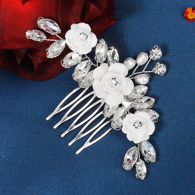 

Floralbride Handmade Crystal Rhinestones Pearls Flower Bridal Hair Comb Wedding Headpieces Hair Accessories Bridesmaids Women