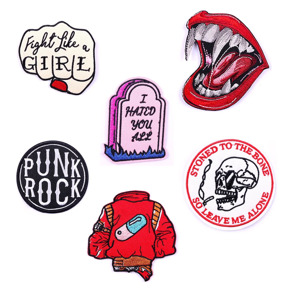 

Punk Embroidery Patch Cartoon Badge Lips English Letter Patch DIY Clothing Accessories Personalized Cloth Sticker Iron on Patch