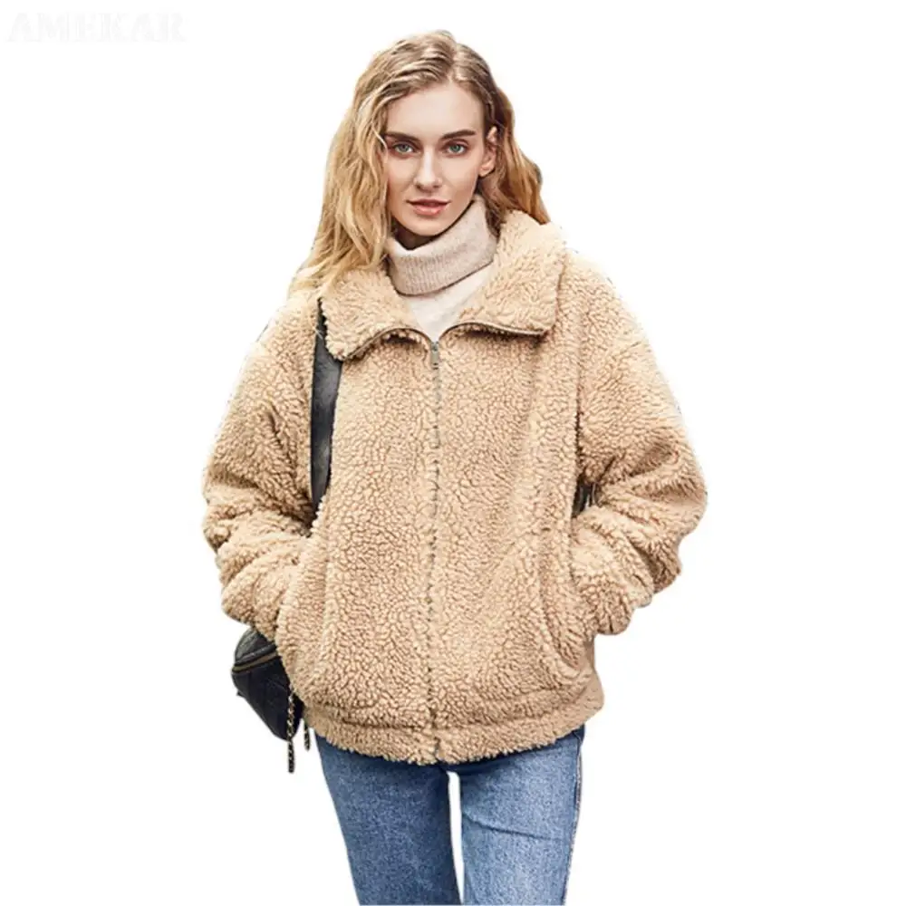 Real Fur Coat Women Luxury Fashion Designer Lapel Parka Winter Fluffy Simple Pure Color Pocket Coat Zipper Women Fur Coat