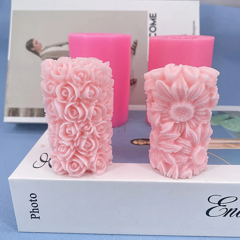 

Rose facing sunflower column aromatherapy gypsum mold flower column candle mold chocolate baking cake decoration tool