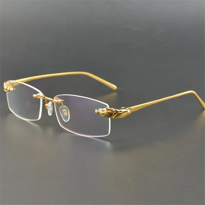 

Zerosun Gold Eyeglasses Frames Male Rimless Titanium Glasses Men Leopard Spectacles for Prescription Brand Eyewear Ultralight