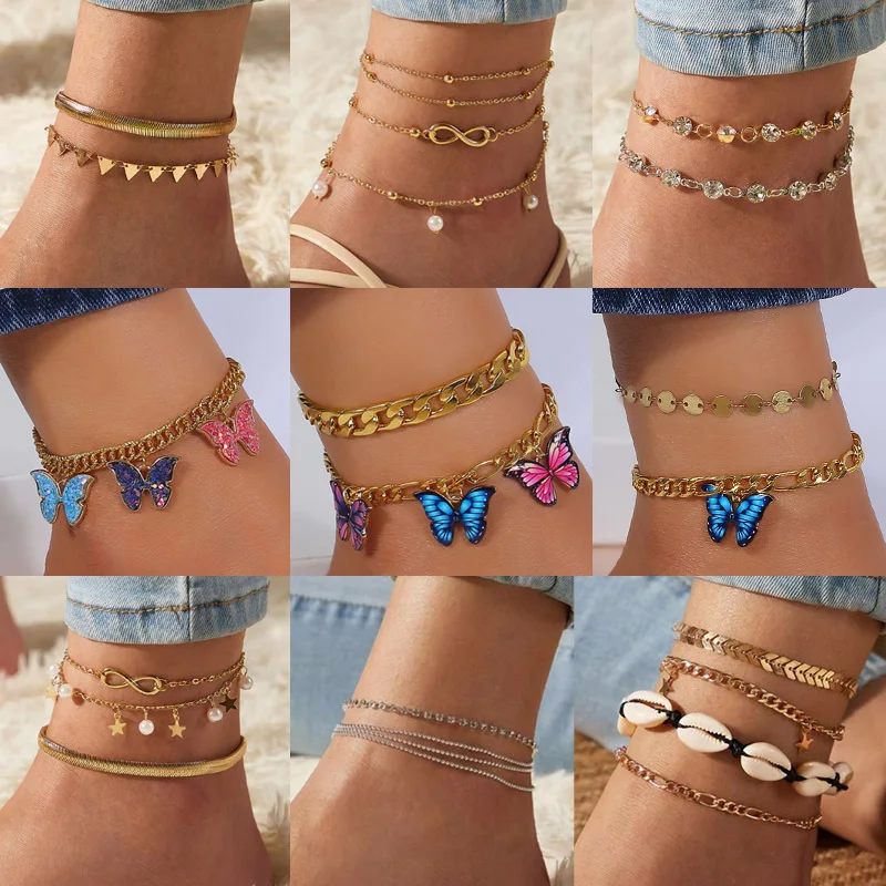 

Boho Layered Shell Anklet Set Silver Ankle Bracelets Beaded Foot Chain Beach Foot Jewelry Accessories for Women and Teen Girls