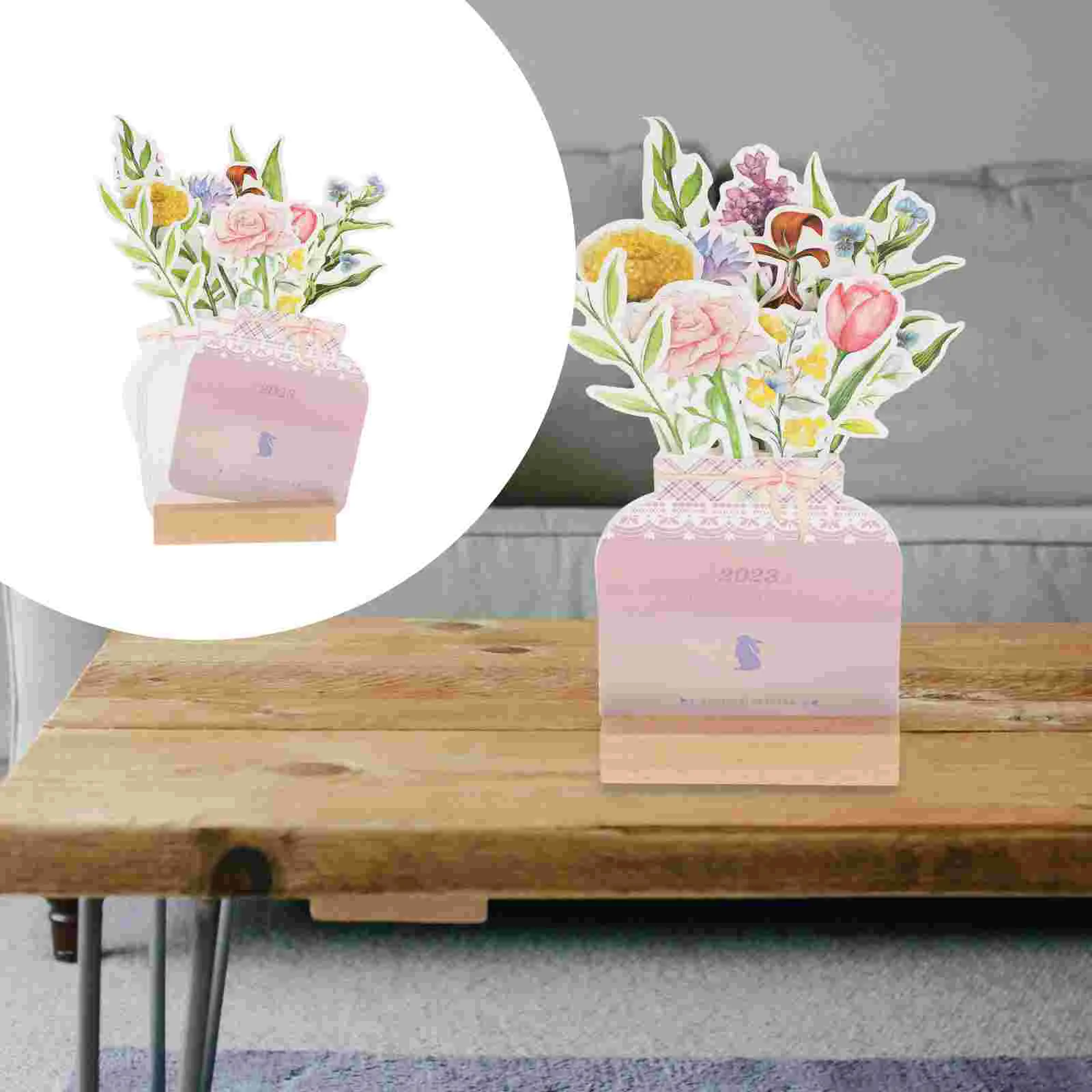 

1 Set of Home Calendar Rabbit Year Office Calendar Schedule Desk Calendar Vase-shaped Table Calendar