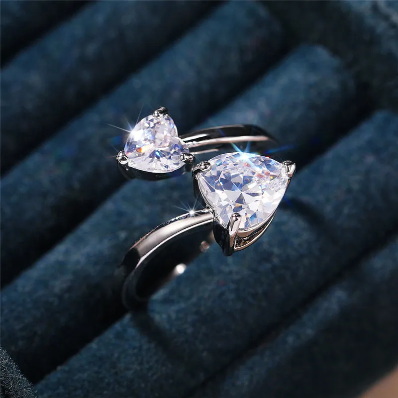 

Ne'w Fashion Luxury Double Heart Opening Rings for Women Adjustable Design Luxury Wedding Engagement Accessories Hot Jewelry