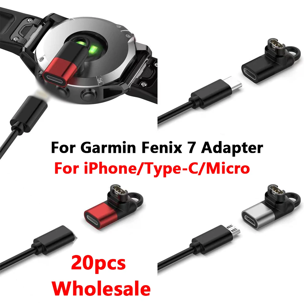 

20pcs For ios/Type C/Micro Female to 4pin Charger Adapter For Garmin Fenix 7/6/5 instinct 2S Venu 2 plus EPIX Charging Converter