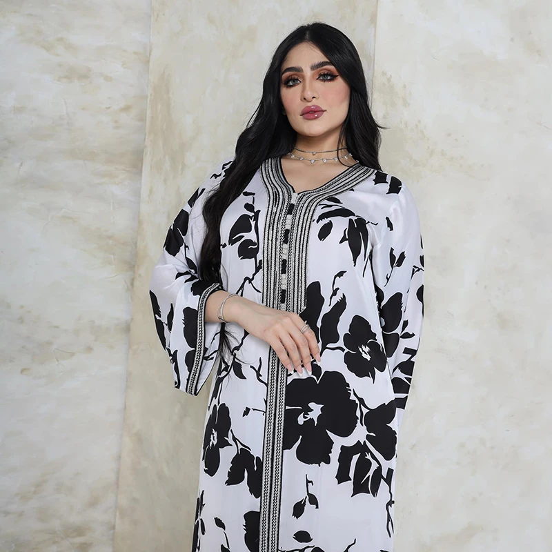 Eid Mubarak Abaya Muslim Woman Dubai 2022 Printed Plus Size Kaftan Moroccan Fashion Luxury Abayas Caftan Marocain Arabic Dress