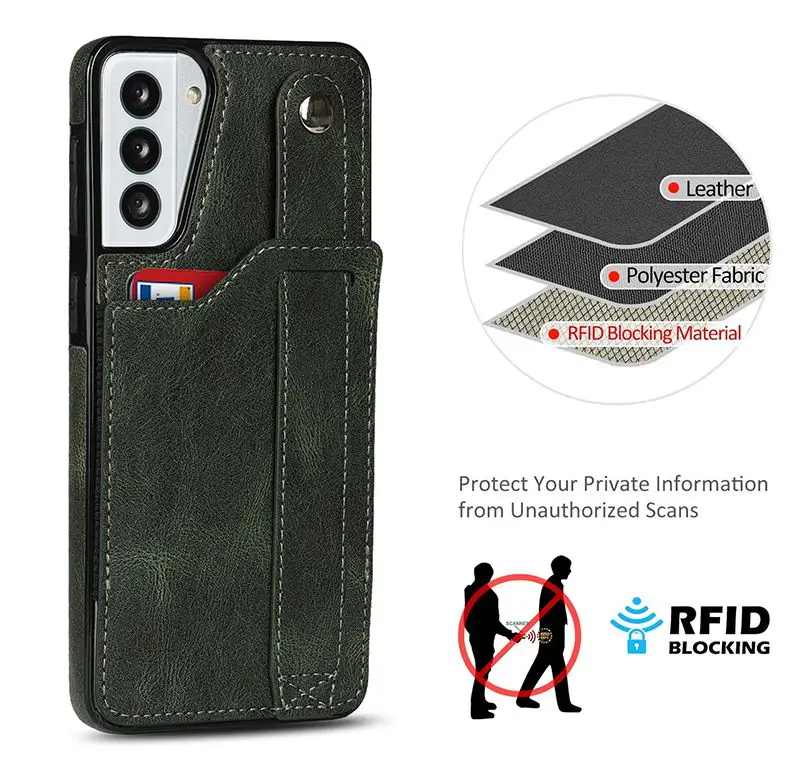 

Wristband Card Slot Leather Case For Samsung A22 A32 A52 A72 A82 5G S20 S21 Plus Fe Note 20 Ultra Multifunctional Bracket Case