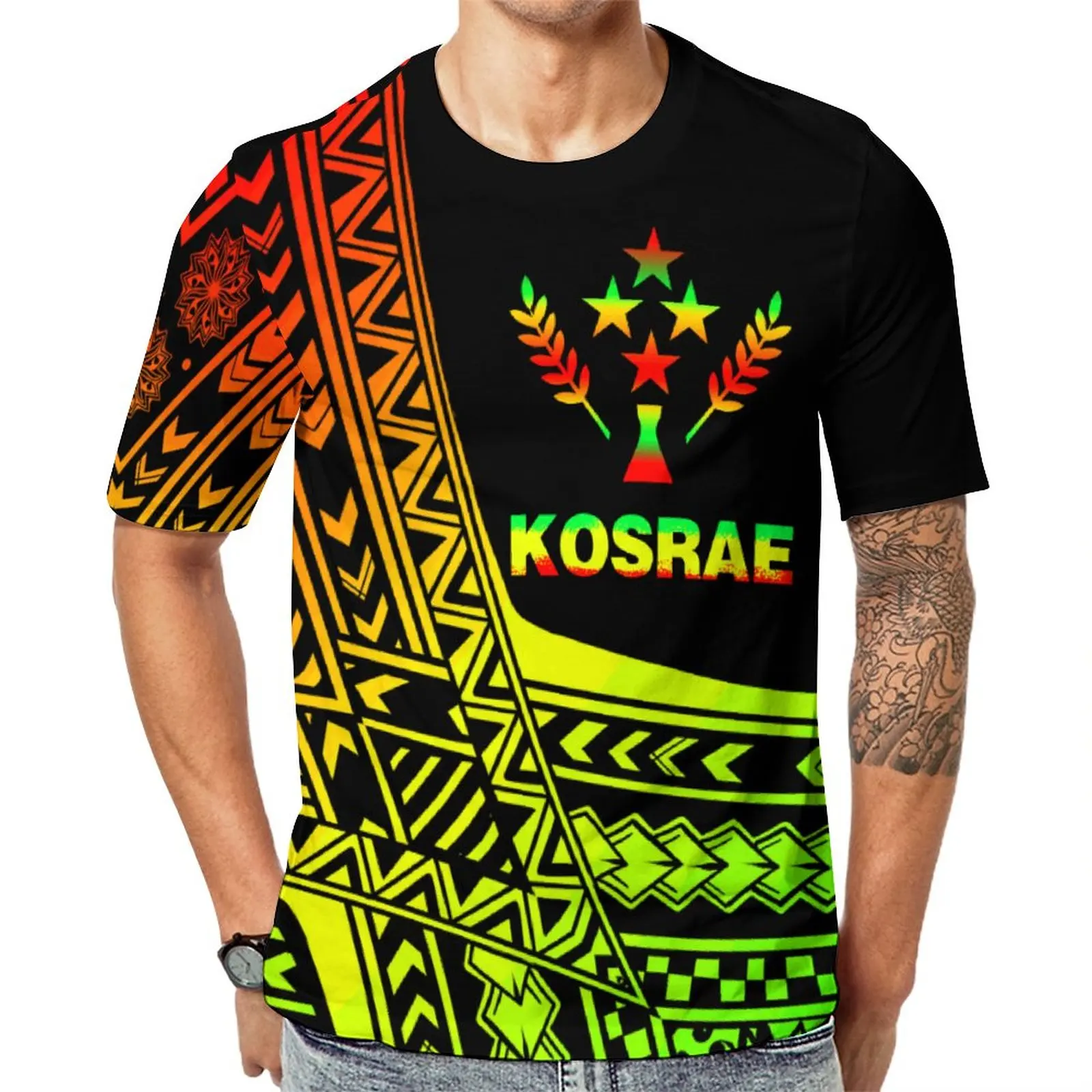 

Men's high-definition printed polyester T-shirt, custom designed short sleeved shirt, traditional, tribal, Polynesian, comfortab