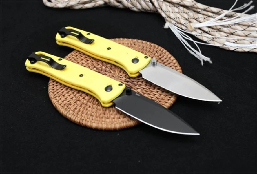 

Outdoor Tactical Folding Knife 535 Yellow Handles D2 Blade S30V Polymer Handle Camping Portable Military Pocket Knives-BY76