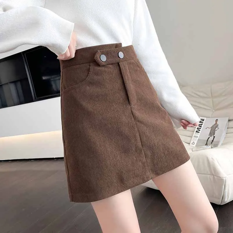 

Women Sexy Trendy Elegant All-match Leisure Skirts Autumn Plus Size Corduroy Above Knee Mini Female Solid Houndstooth Skirt