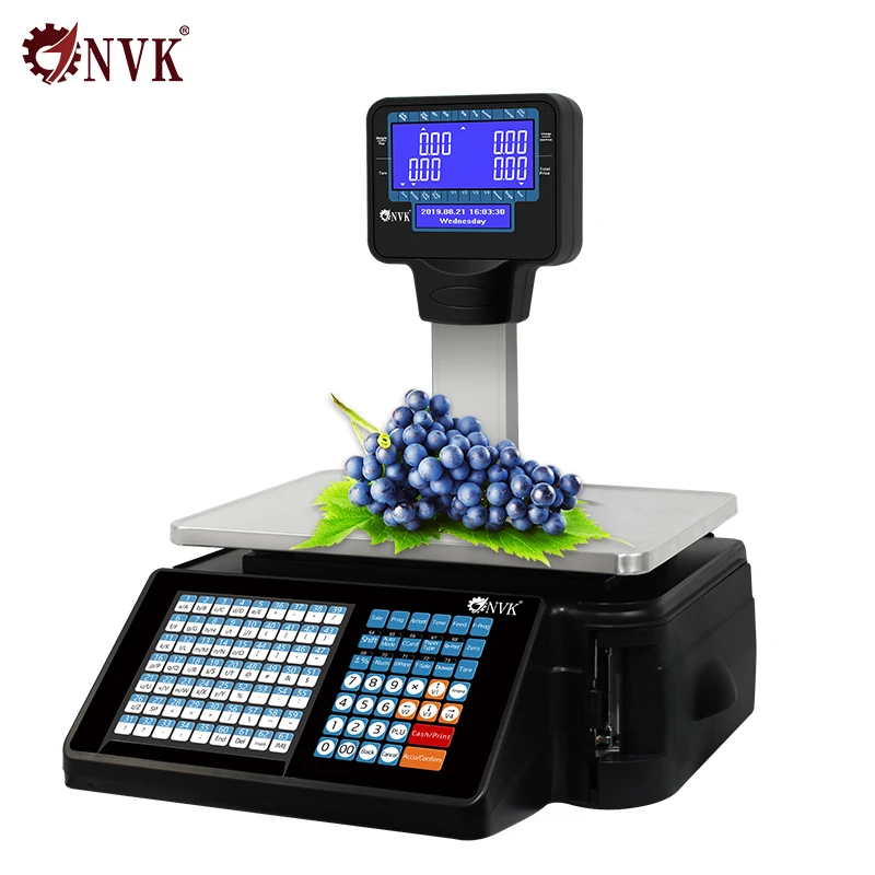 Фото Цифровые весы NVK TMA20 из нержавеющей стали на 30 кг с функцией расчета цены для супермаркетов, термопечатью чеков и весами на 15 кг для выдачи квитанций №1