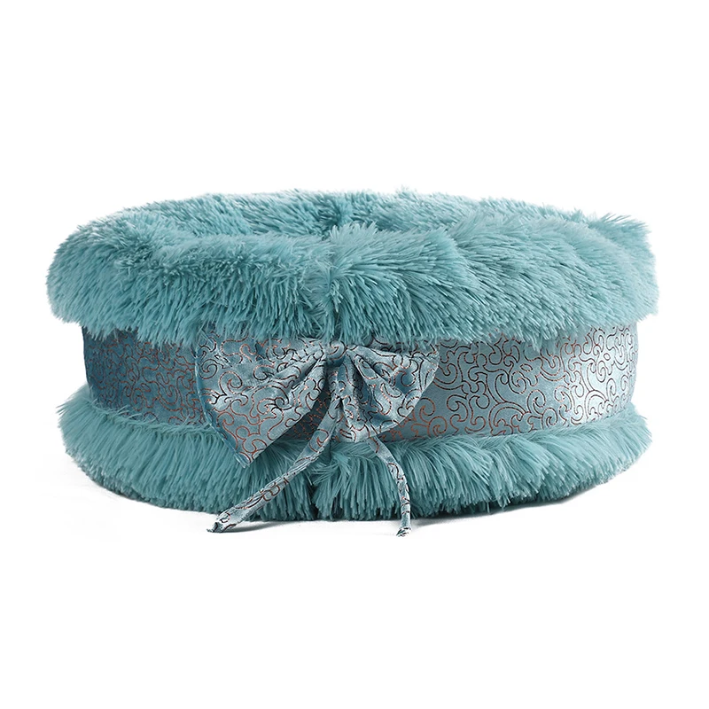 

Cat Winter Warm Round Bow Plush Cute Kennel Semi-enclosed Dog Pad Pet Supplies