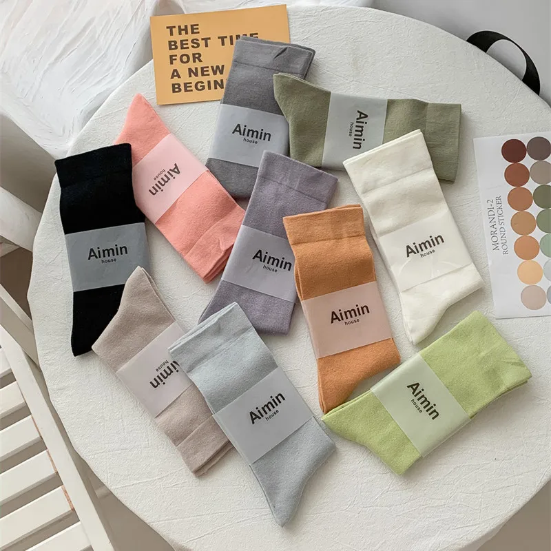 

Korean Fashion Women Socks Casual Solid Color Soft Cotton Crew Socks Women Japanese Style Harajuku School Girls Loose Long Socks