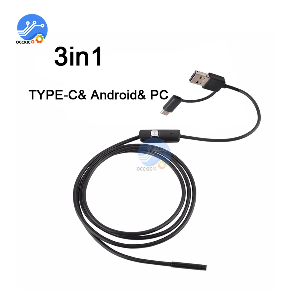 Эндоскоп 3 в 1 с USB/Micro USB/Type-C для Android бороскоп камерой осмотра водонепроницаемый