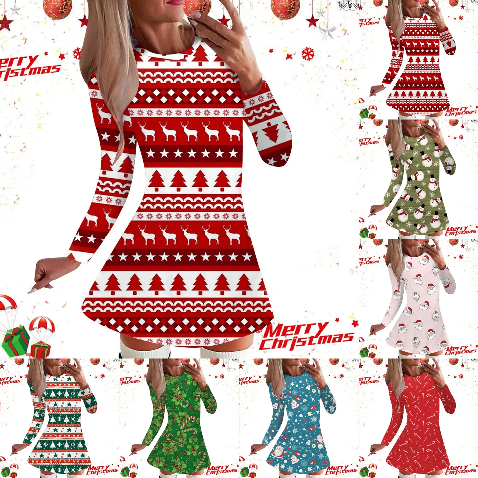 

Свободное женское платье для танцев, женское модное повседневное рождественское платье, женское Спортивное платье с длинным рукавом и круглым вырезом