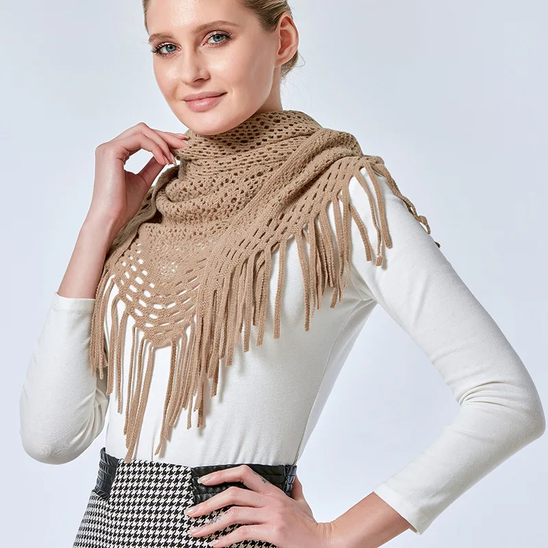 

Women Cashmere Winter Scarf Knit Pashmina Bandana Plaid Female hollow out Triangle Scarves Blanket Shawls And Wraps Bufanda