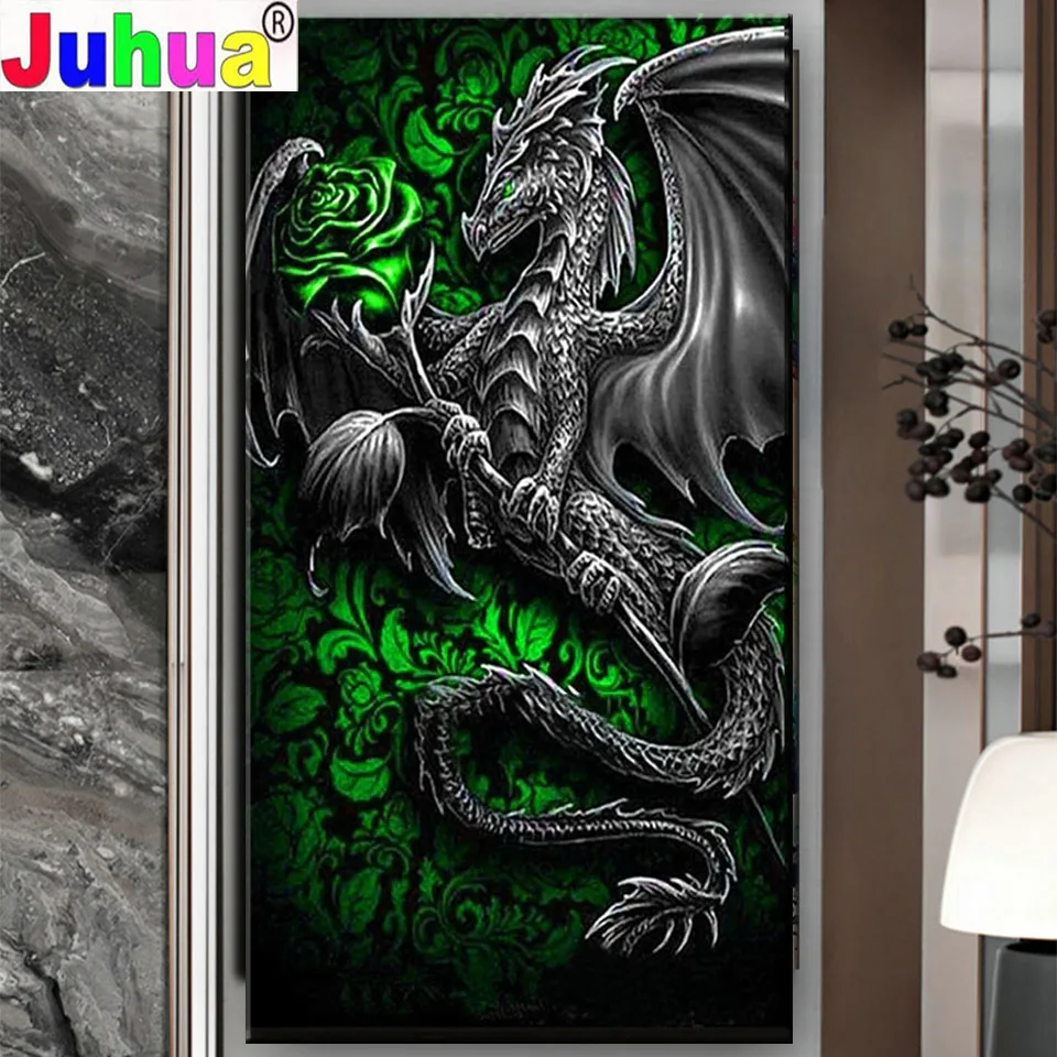 

Готическая Алмазная роспись дракона, красная роза 5d, алмазная живопись, искусство, вышивка, Хэллоуин, темнота, украшение для дома