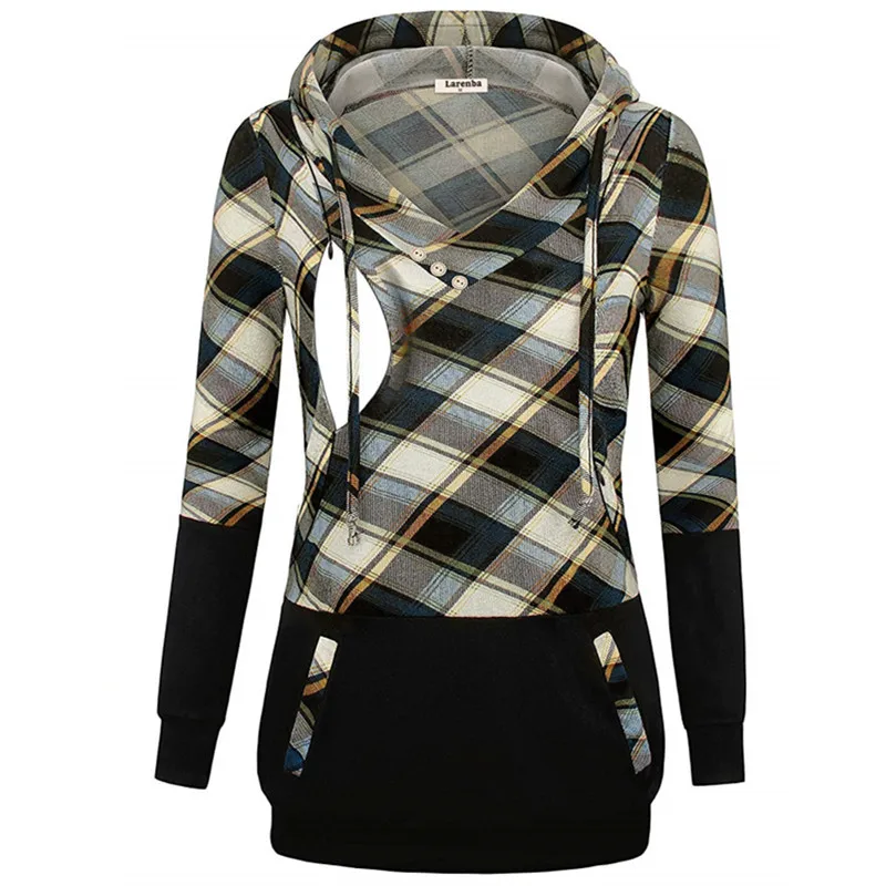 

Fashion Contrast Color Plaid Maternity Hoodies Women Nursing Sweatshirts Casual Patchwork Breastfeeding Pregnant Clothes Tops
