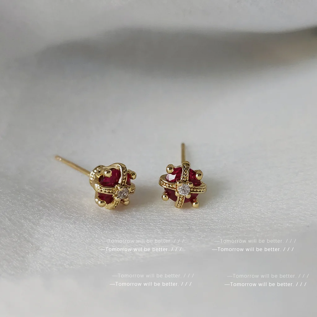 

Exquisite Gold Color Cross Red Zircon Stud Earrings for Women Crystal Earrings Fine Jewelry Accessories Gifts