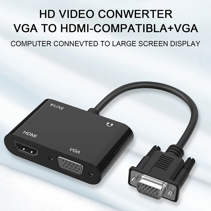 

VGA to HDMI-Compatible Adapter VGA Splitter with 3.5mm Audio Converter Support Dual Display for PC Projector HDTV Multi-port VGA