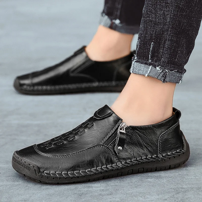 

Menico 2022 New Men Leather Shoes Woven Style Hand Stitching Non Slip Casual Shoes Loafers Anti-slip Breathable Loafer Boat Shoe