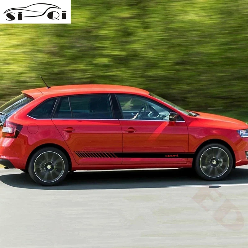 

2PCS Car Door Side Stripes Skirt Decor Stickers Vinyl Decal Racing Styling Body Stickers For Skoda Rapid Accessories