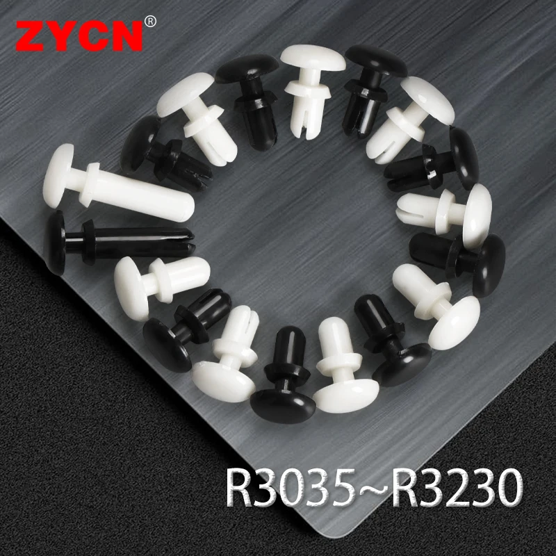 

100PCS Plastic Expansion Rivet 3.1MM R-Type Clamp R3035-R3230 Clip Screw Nut Press PCB Mother Board Fixing Buckle Black White