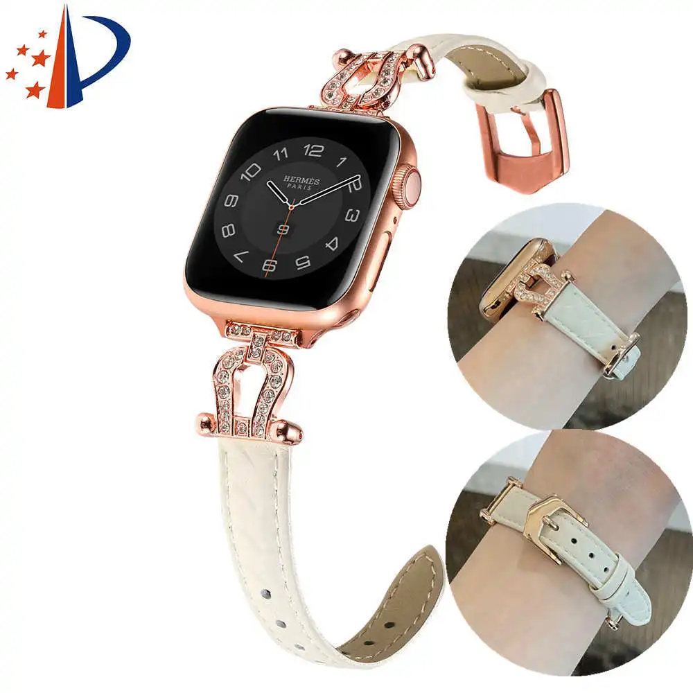 

Ремешок для смарт-часов Apple Watch Band 40 мм 44 мм 38 мм 42 мм Series SE 654321 плетеный кожаный U-образный ремешок для часов тонкий женский
