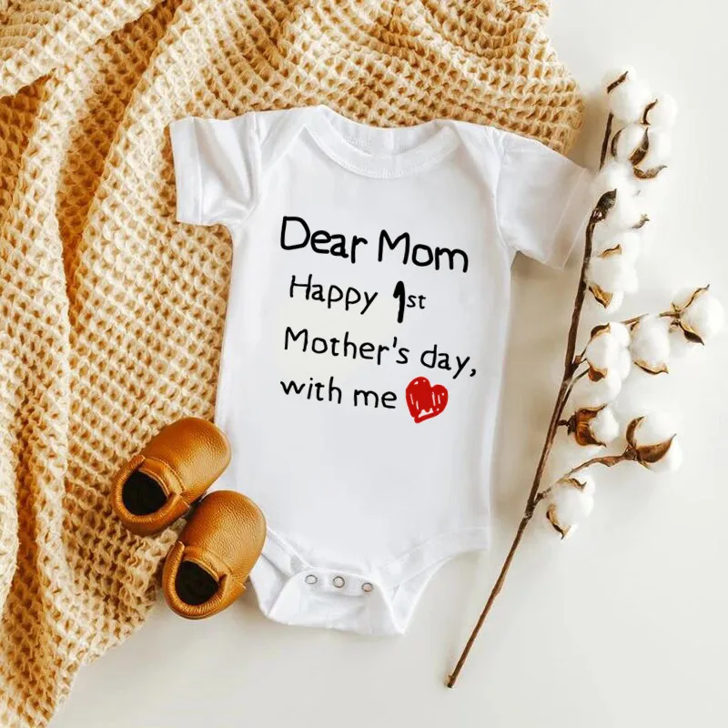 

Dear Mom Happy 1st Mother's Day with Me Summer Rompers Infant Body Short Sleeve Cotton Jumpsuit Outfits Toddler Boy Girl Clothes