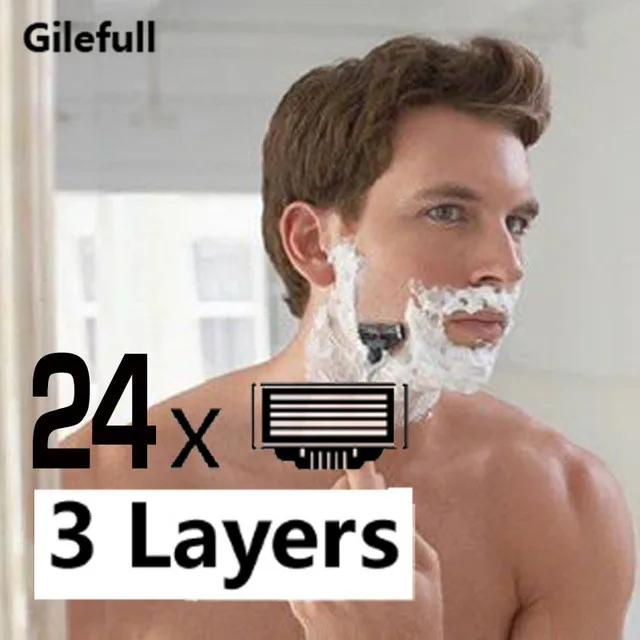 24pcs Shaving Razor Blades fit Mach 3 Men's Manual Razor Heads Cassettes Shaver Set For Safely Shaving With replacement Blade