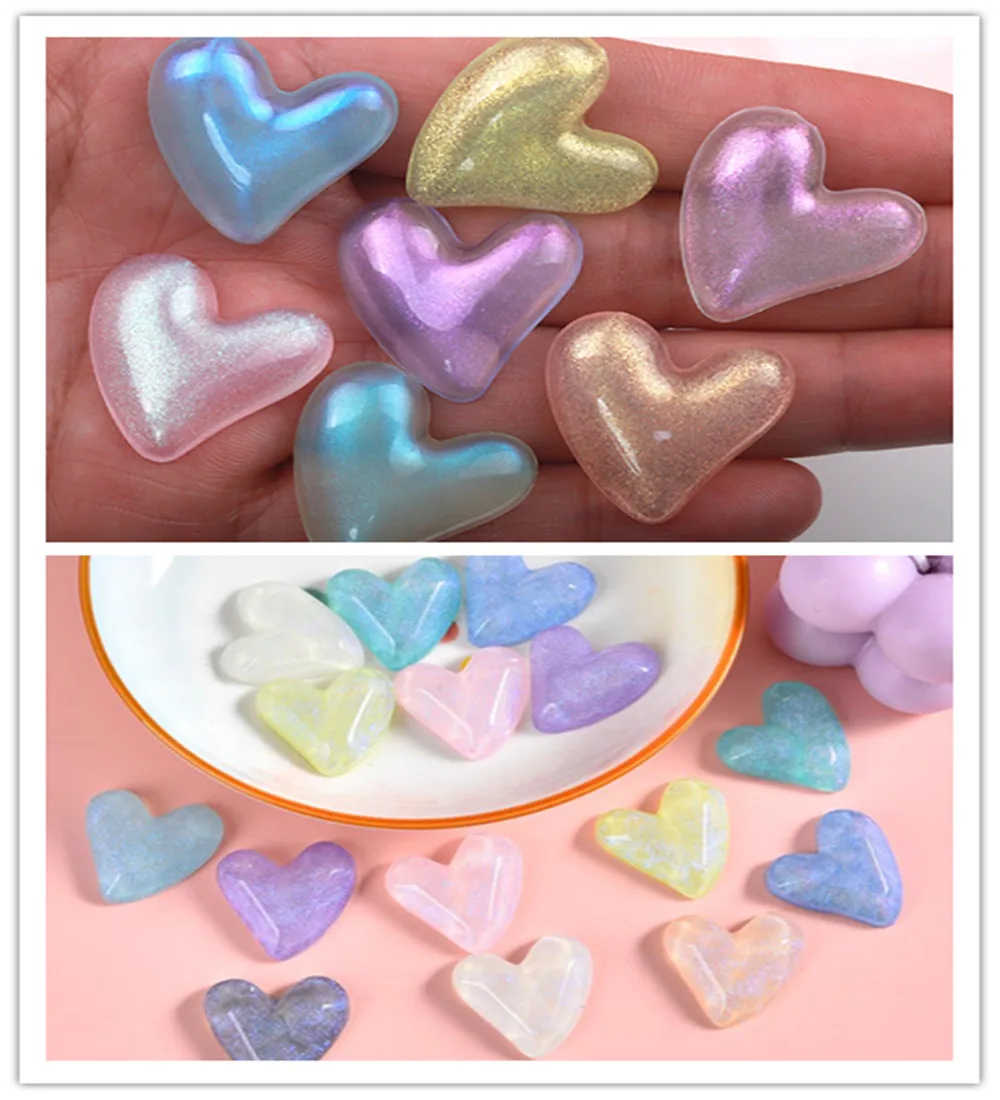 

100pcs DIY Resin Flatback Glitter Corlor Heart Embellishment Scrapbooking Crafts Phone Case Decoration Accessories