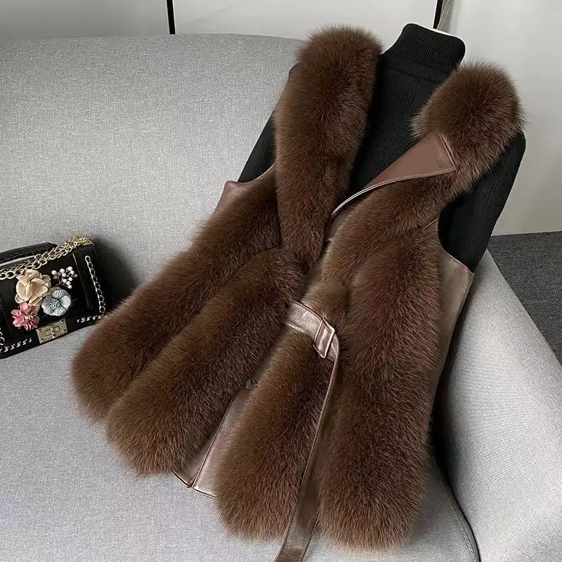 

High Quality Fur Vest Coat Luxury Faux Fox Warm Women Coat Vests Winter Fashion Furs Women's Coats Jacket Outwear Q446