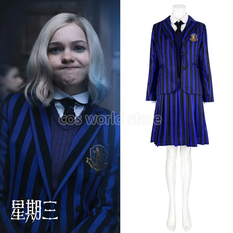 Wednesday Enid Sinclair Cosplay Costume Wigs Nevermore Academy School Uniform Coat Vest Shirt Skirt Suit Halloween Party Clothes