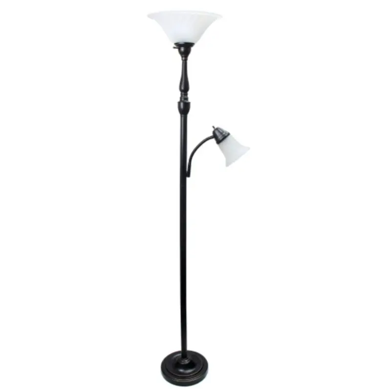 

2 Light Floor Lamp with White Marble Glass, Restoration Bronze