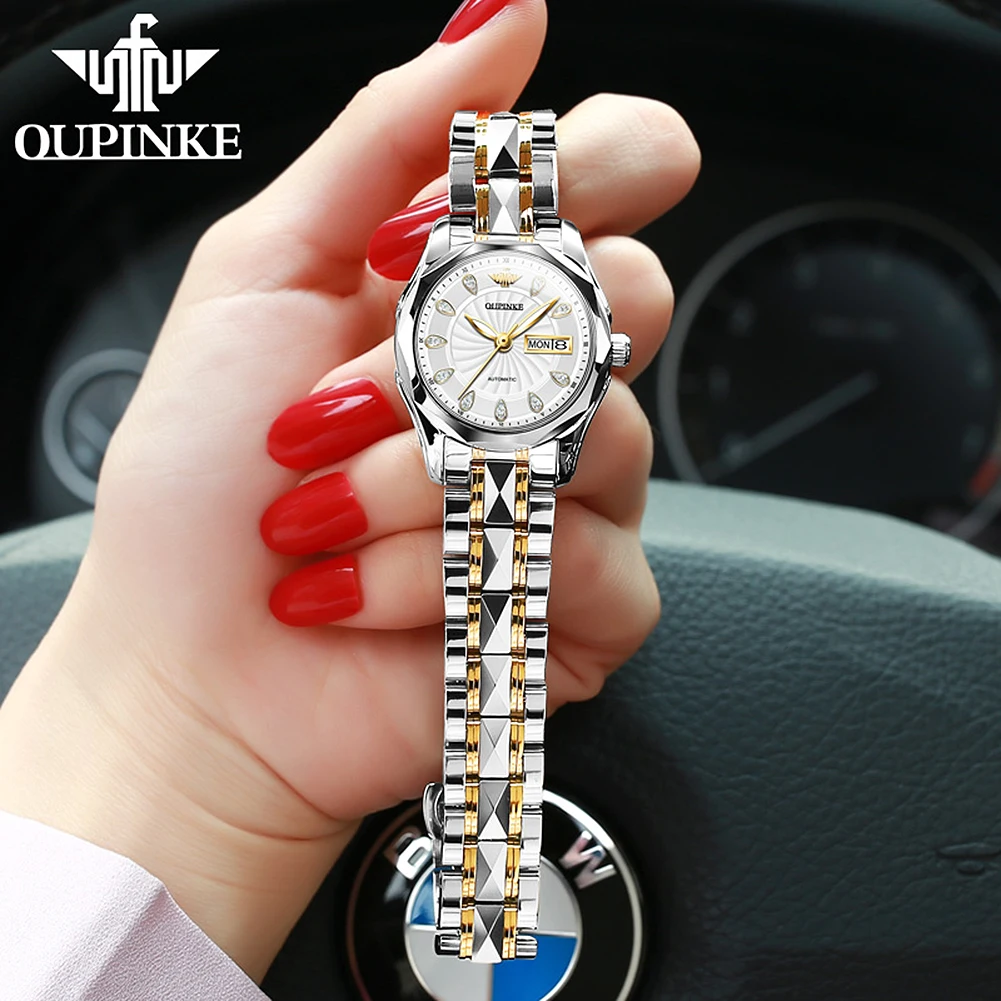 OUPINKE Genuine Gold Watch For Women Luxury Sapphire Crystal Diamond Automatic Mechanical Watch Waterproof  Ladies Wrist Watch enlarge
