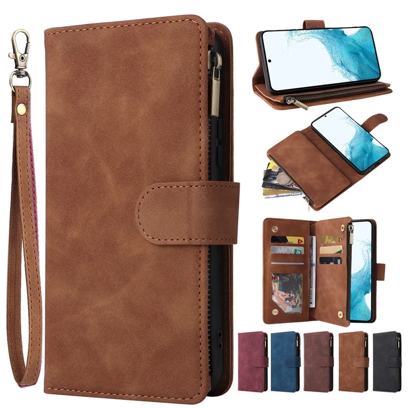 

Lanyard Leather Case For Samsung Galaxy S23 S22 Ultra S21 Plus A54 A53 A52 A14 A13 A73 Shockproof Wallet Card Bag Phone Cover