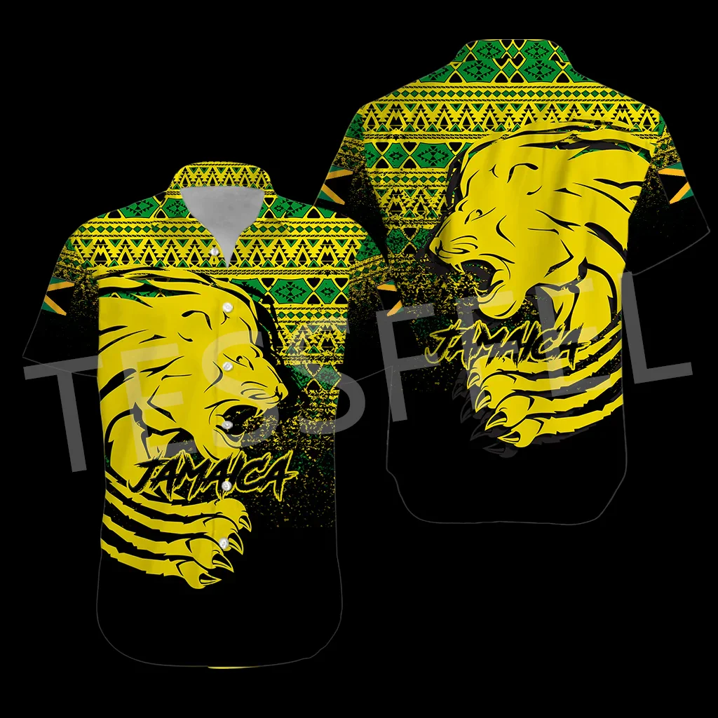 2022 Africa Country Reggae Jamaica Lion Tattoo Colorful Retro Hawaiian Beach Shirts 3DPrint Summer Funny Collar Short Sleeve Z1