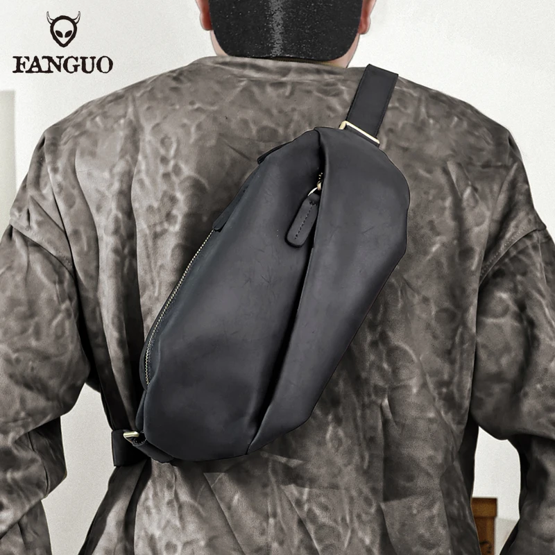 Men's Genuine Leather Sling Bag Retro Shoulder Bag Messenger Bags For Male Cowhide Chest Bag Crossbody Pocket Business Travel