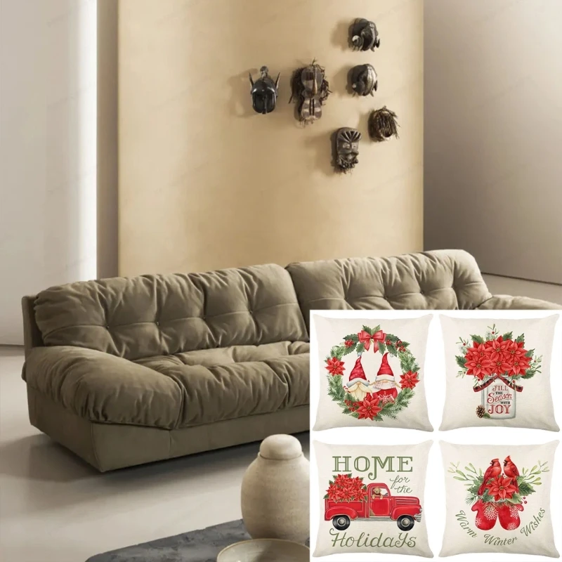 

Christmas Pillow Covers 18" x 18" Christmas Decorations Car Flower Throw Pillow Cases for Couch Sofa Indoor Home Bedroom