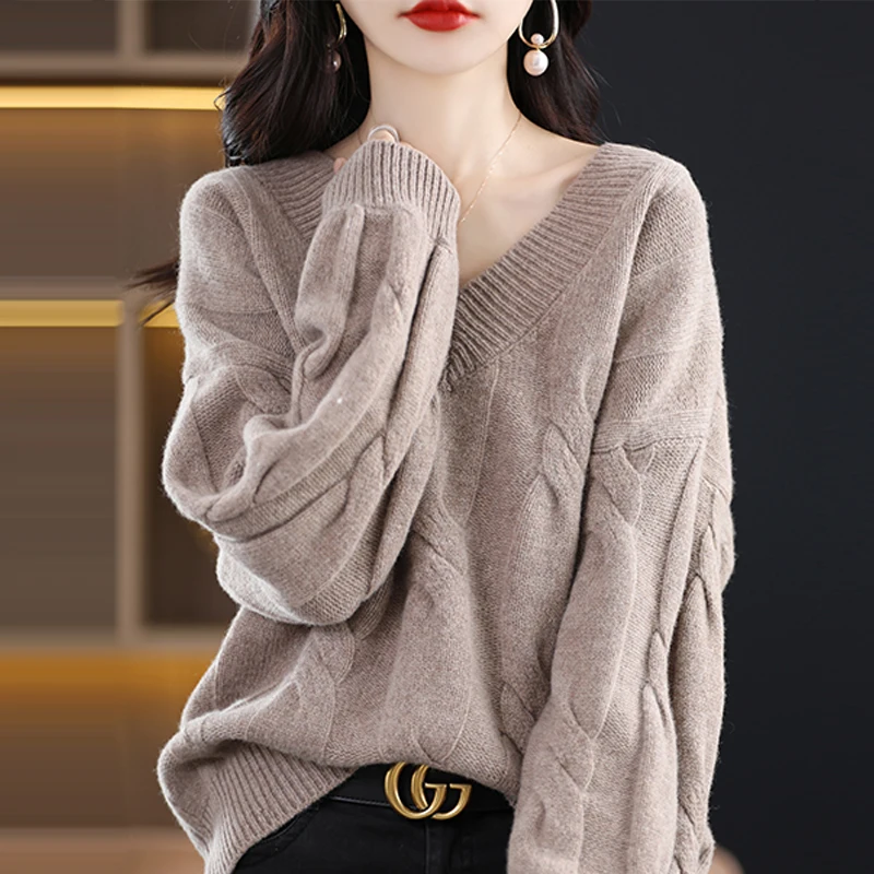 

TLYUEHANZE Soft Cashmere Sweater Women 2022 New Casual Loose V-Neck Basic Knitted Pullovers Female Korean Simple Lazy Jumper Top