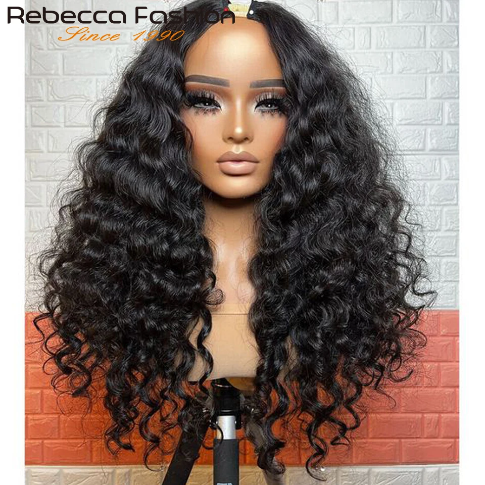 Rebecca 180D Glueless Deep Curly U Part Human Hair Wigs For Women No Leave Out Brazilian Kinky Jerry Curly Remy Human Hair Wigs