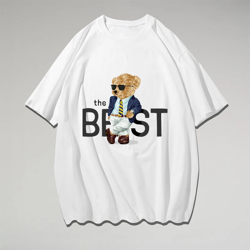 

Letter Bear Novelty White Game Unisex Camiseta Cotton Hyperbole Summer Top Tees Funny Print Cute T Shirt