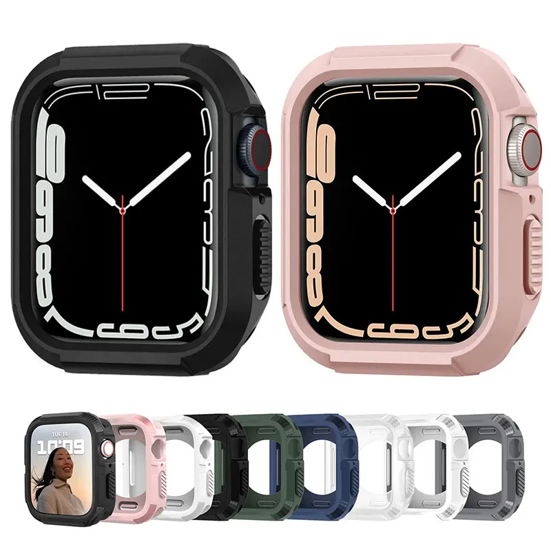 Прочный чехол для Apple Watch 44 мм 40 45 41 защитный из ТПУ экрана iWatch Series 9 7 8 se 6 аксессуары