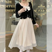 niggeey vintage midi dress winter patchwork long sleeve casual y2k fairy dress elegant dresses for women party evening 2022