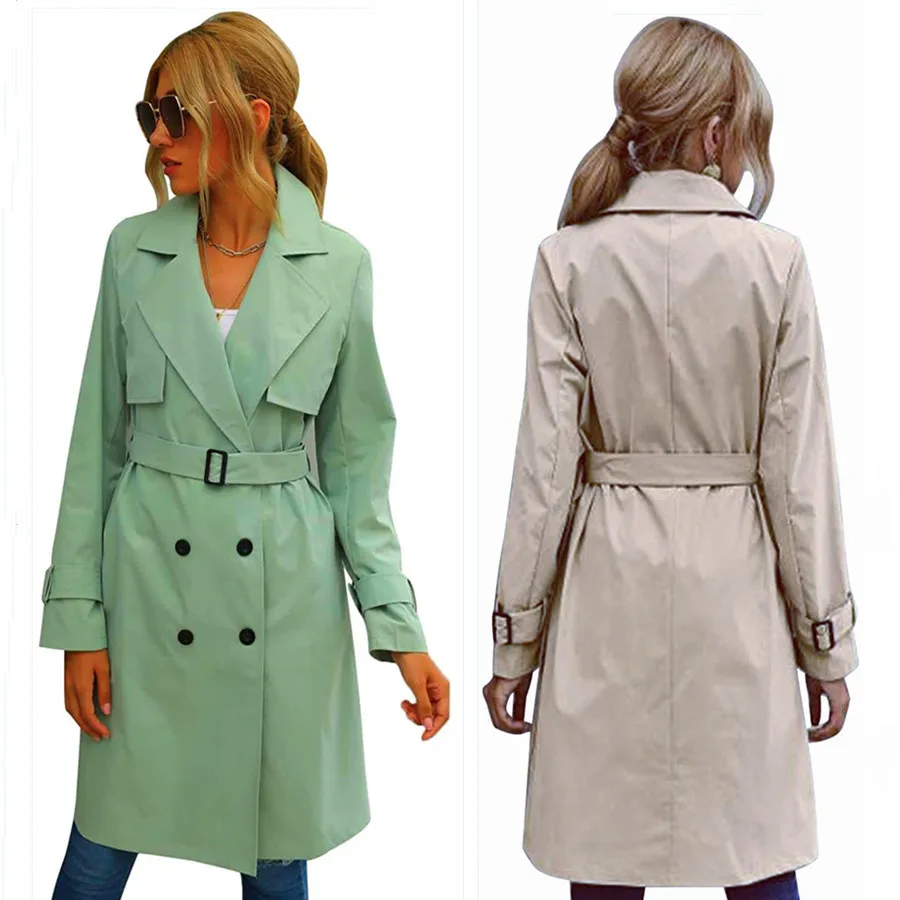 

women's autumn and winter single breasted mid length trench coat