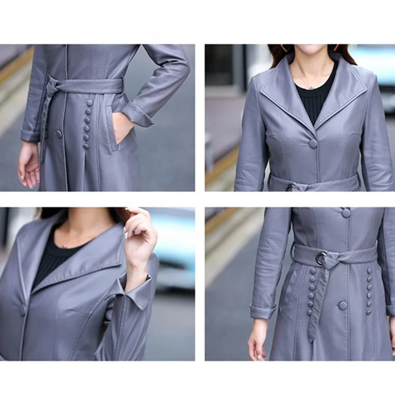 Autumn Genuine Leather Jacket Women New Fashion Solid Turn Collar Single Breasted Belt Sheepskin Coat Famale Clothing Overcoat